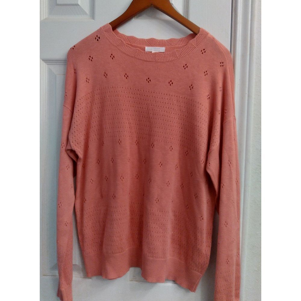 LOFT Eyelet‎ Knit Sweater Lightweight Pullover Casual Cute Coral Size M